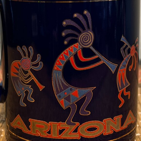 ARIZONA Kokopelli Flute Player Cobalt Blue Ceramic Souvenir Mug ~ Native America - Picture 3 of 10